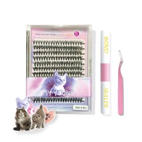 240pcs DIY Lashes Kit With Bond Sealer Tweezer Cute Stickers (Cat)